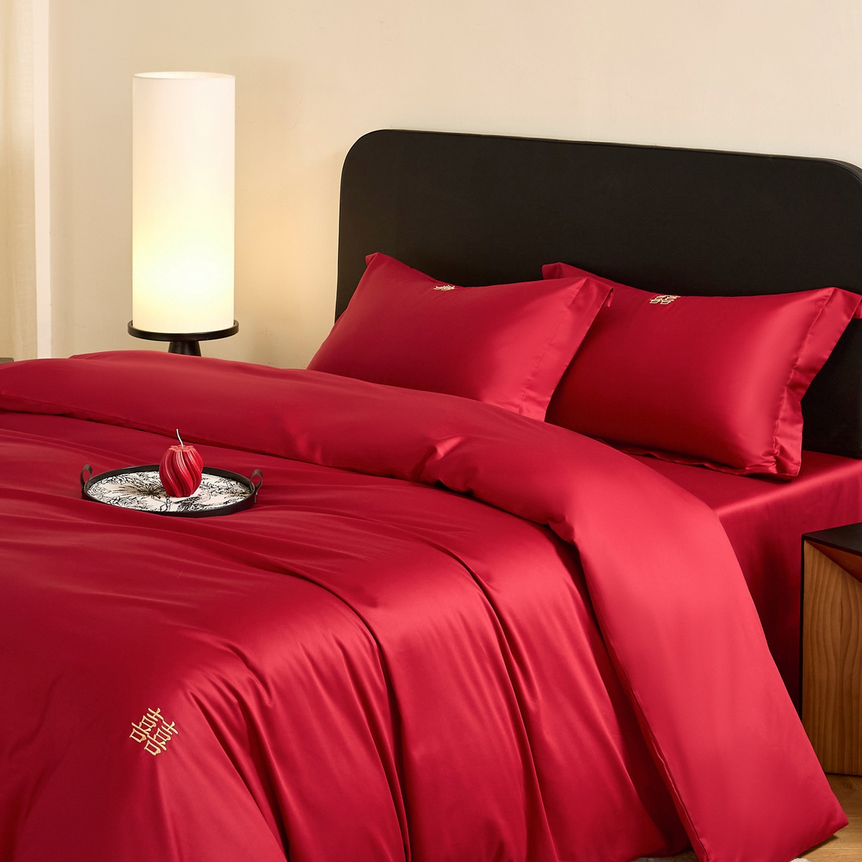 91家纺网 家纺一手货源 找家纺 （总）ONE TWO ONE 121 【会员-20】 【控价商品】【提供买家秀】  2026新款100s长绒棉全棉床上用品结婚四件套刺绣款-东方喜嫁