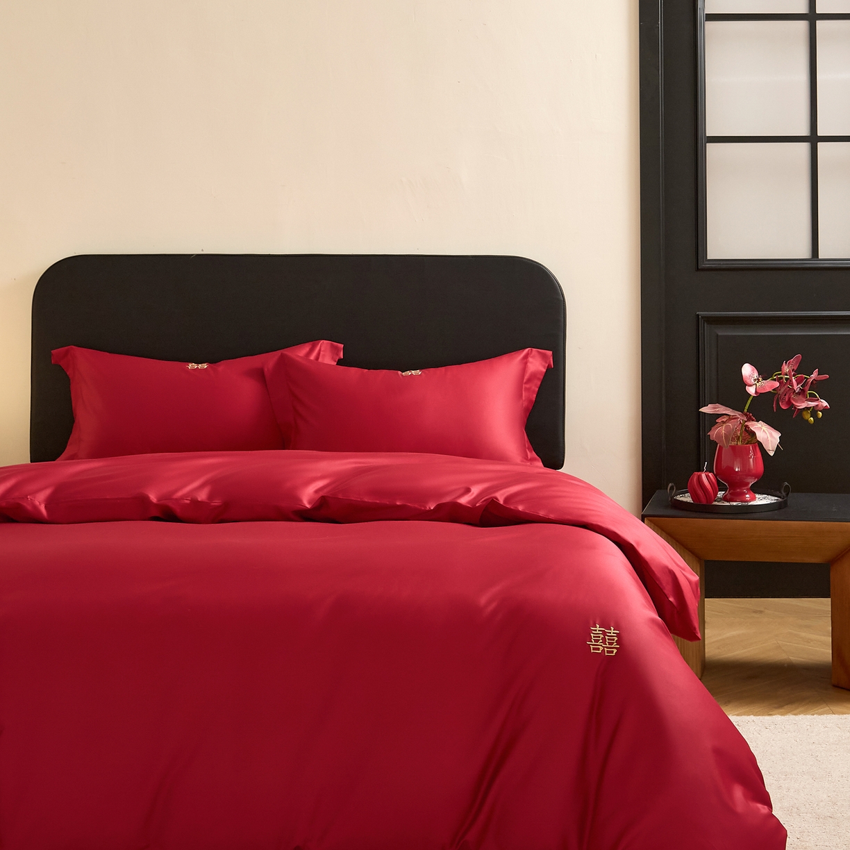 91家纺网 家纺一手货源 找家纺 （总）ONE TWO ONE 121 【会员-20】 【控价商品】【提供买家秀】  2026新款100s长绒棉全棉床上用品结婚四件套刺绣款-东方喜嫁