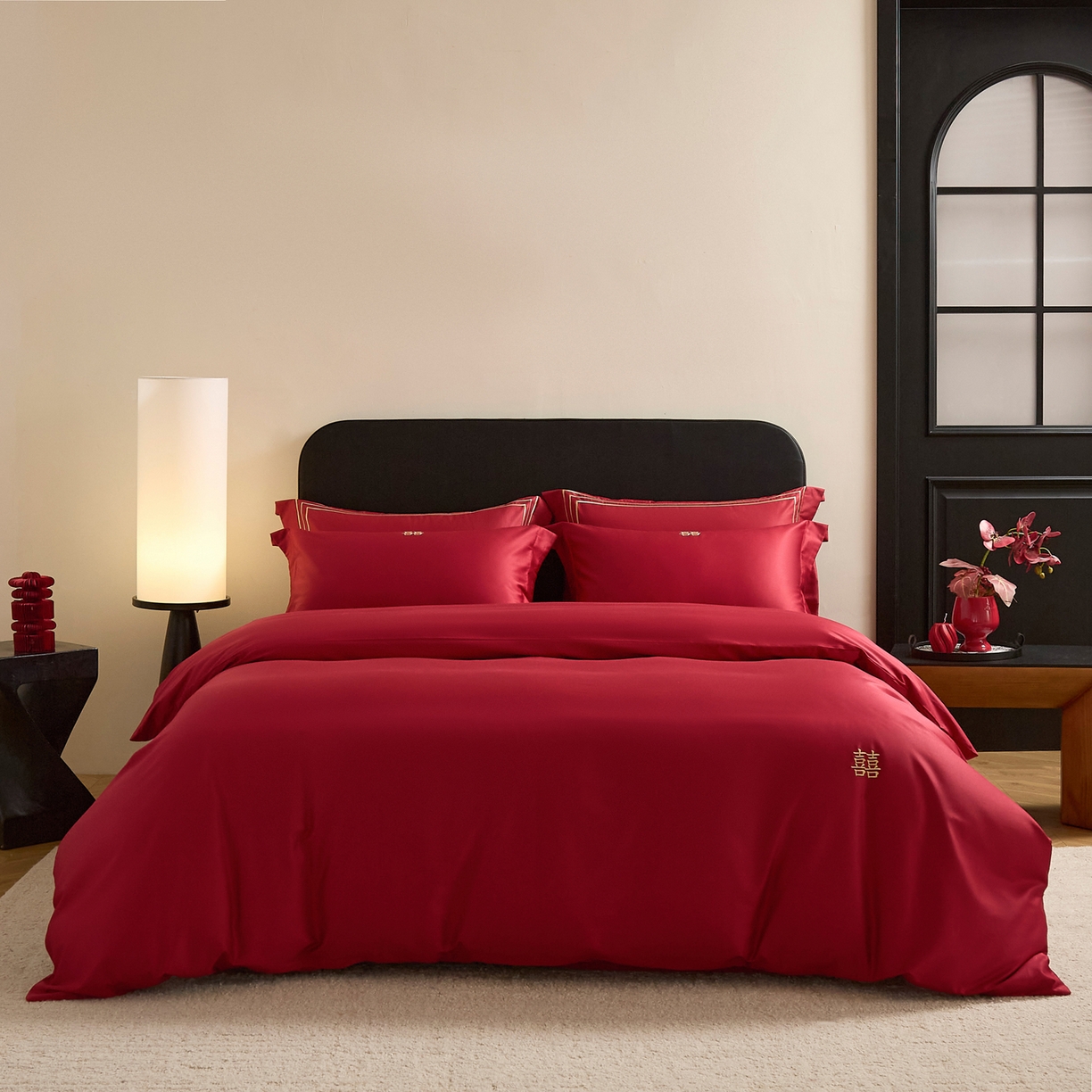 91家纺网 家纺一手货源 找家纺 （总）ONE TWO ONE 121 【会员-20】 【控价商品】【提供买家秀】  2026新款100s长绒棉全棉床上用品结婚四件套刺绣款-东方喜嫁