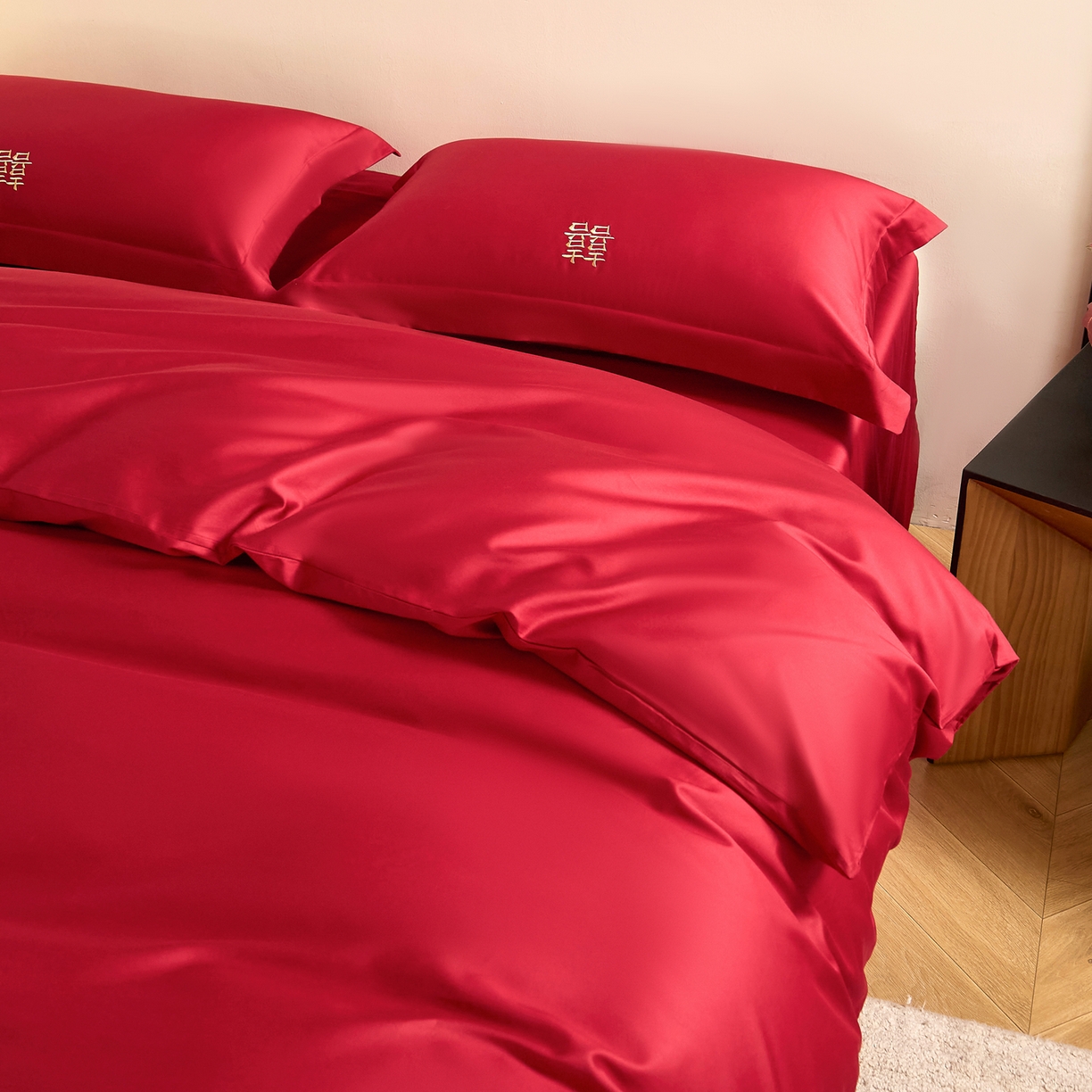 91家纺网 家纺一手货源 找家纺 （总）ONE TWO ONE 121 【会员-20】 【控价商品】【提供买家秀】  2026新款100s长绒棉全棉床上用品结婚四件套刺绣款-东方喜嫁