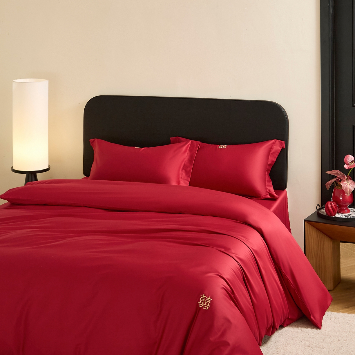 91家纺网 家纺一手货源 找家纺 （总）ONE TWO ONE 121 【会员-20】 【控价商品】【提供买家秀】  2026新款100s长绒棉全棉床上用品结婚四件套刺绣款-东方喜嫁