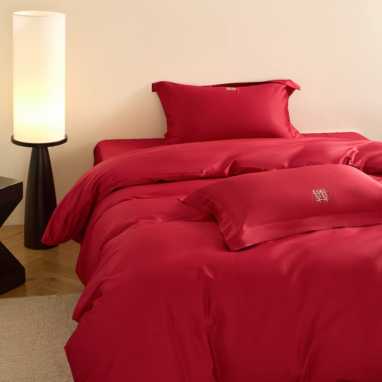 91家纺网 家纺一手货源 找家纺 （总）ONE TWO ONE 121 【会员-20】 【控价商品】【提供买家秀】  2026新款100s长绒棉全棉床上用品结婚四件套刺绣款-东方喜嫁