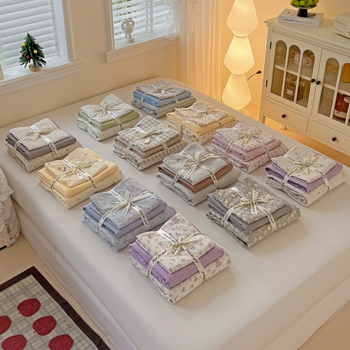 91家纺网 家纺一手货源 找家纺 温眠家纺 2026新款A类古法水洗仿棉云感棉加厚四件套 组合图