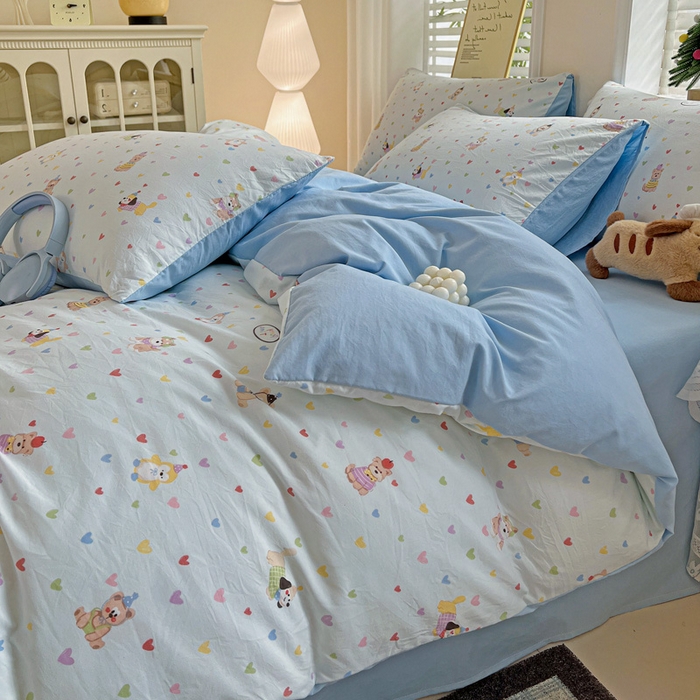 91家纺网 家纺一手货源 找家纺 温眠家纺 2026新款A类古法水洗仿棉云感棉加厚四件套 爱心小狗