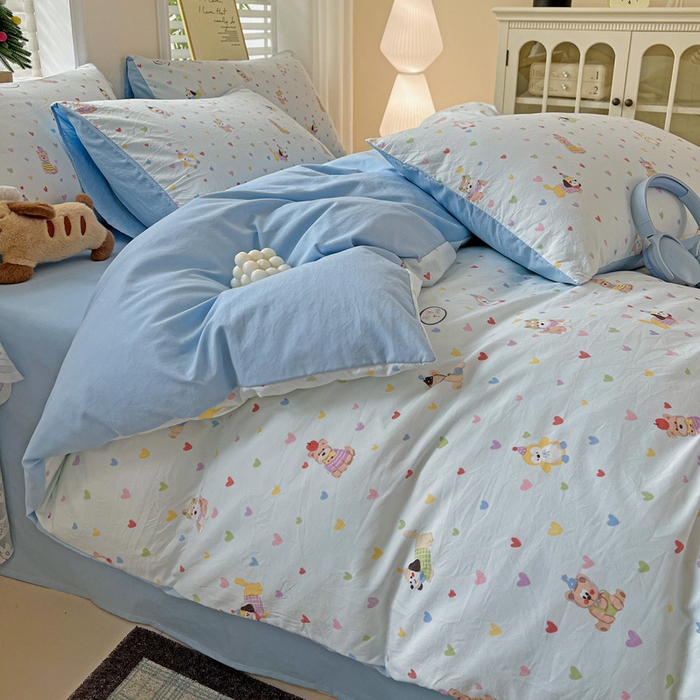 91家纺网 家纺一手货源 找家纺 温眠家纺 2026新款A类古法水洗仿棉云感棉加厚四件套 爱心小狗