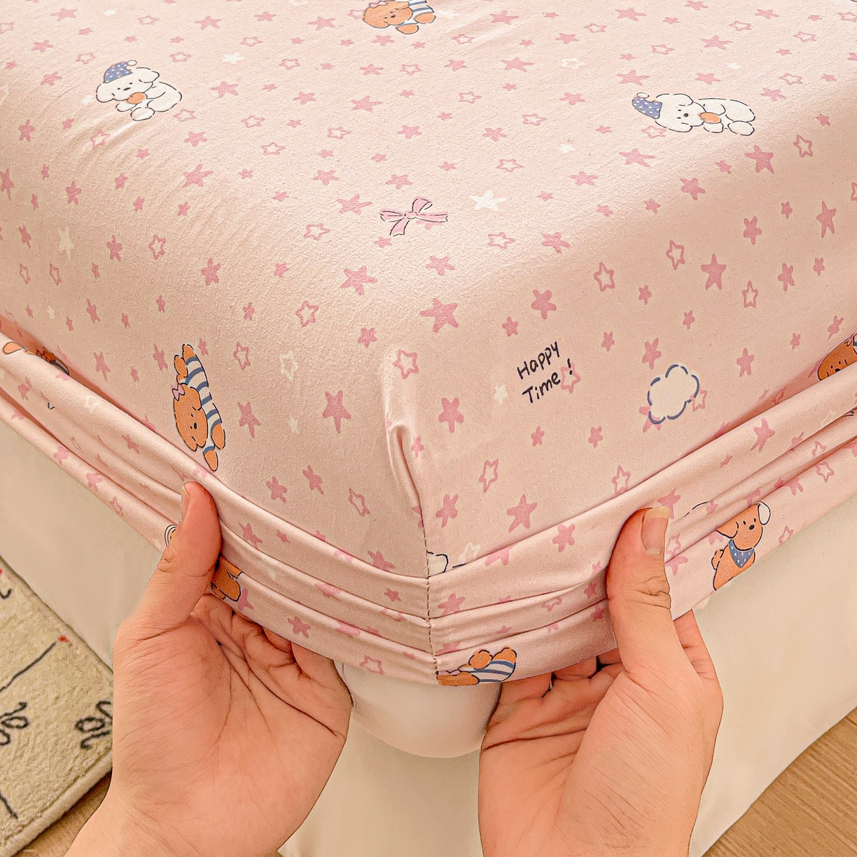 91家纺网 家纺一手货源 找家纺 温眠家纺 2026新款古法水洗棉加厚高克重双层纱单床笠床笠单件单品床笠 汪星人