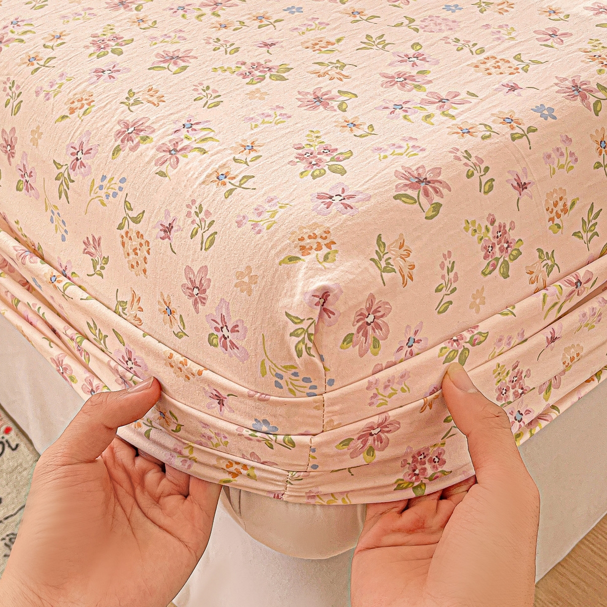 91家纺网 家纺一手货源 找家纺 温眠家纺 2026新款古法水洗棉加厚高克重双层纱单床笠床笠单件单品床笠 紫菀