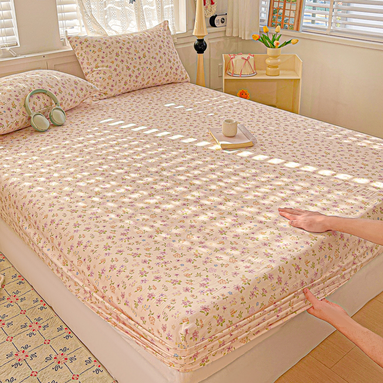 91家纺网 家纺一手货源 找家纺 温眠家纺 2026新款古法水洗棉加厚高克重双层纱单床笠床笠单件单品床笠 紫菀