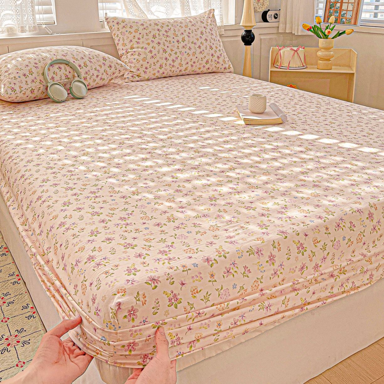 91家纺网 家纺一手货源 找家纺 温眠家纺 2026新款古法水洗棉加厚高克重双层纱单床笠床笠单件单品床笠 紫菀