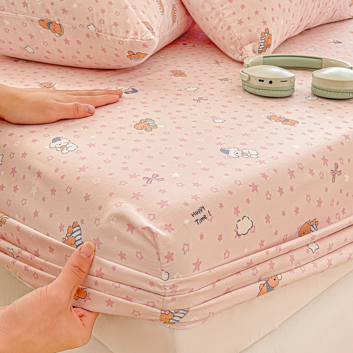 91家纺网 家纺一手货源 找家纺 温眠家纺 2026新款古法水洗棉加厚高克重双层纱单床笠床笠单件单品床笠 汪星人