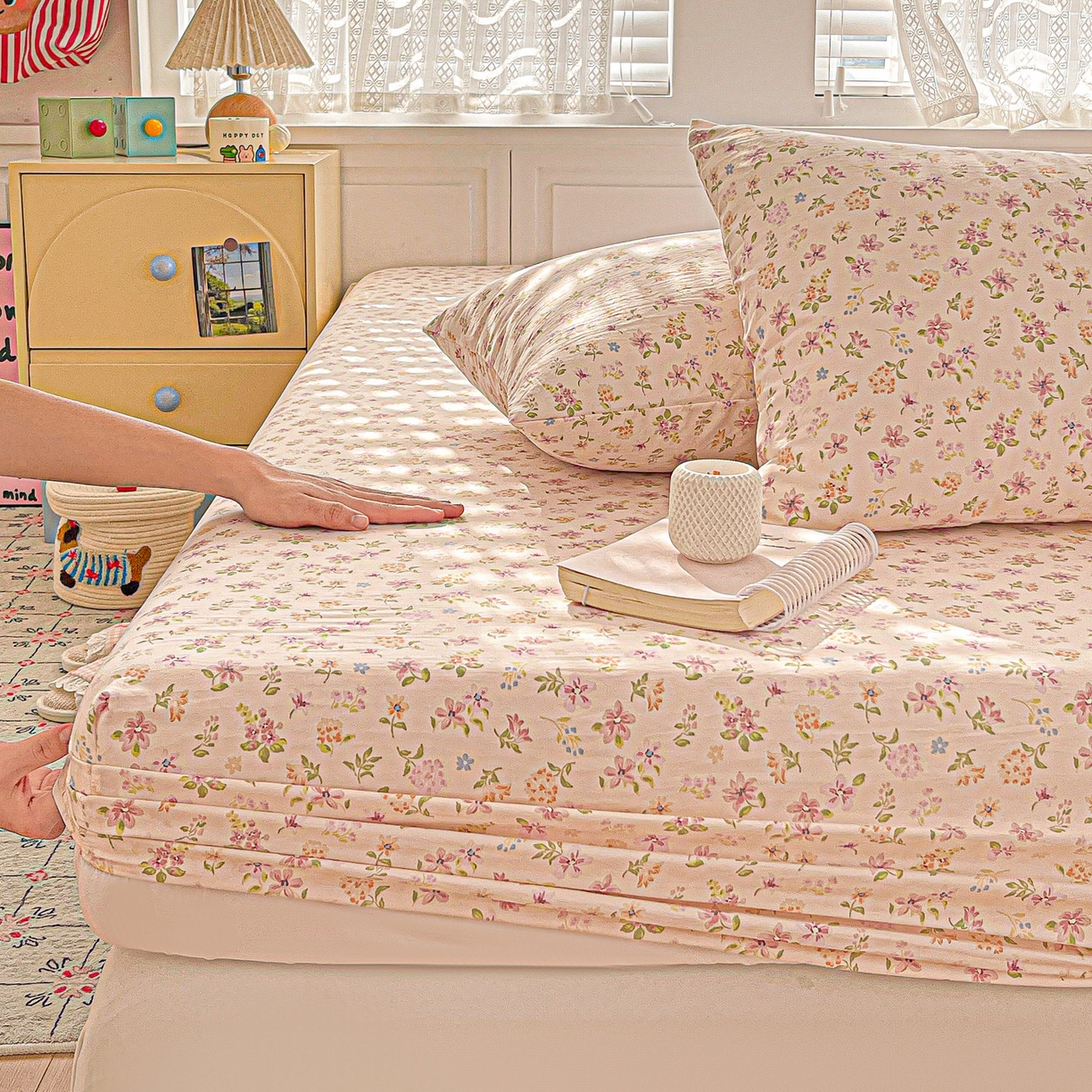 91家纺网 家纺一手货源 找家纺 温眠家纺 2026新款古法水洗棉加厚高克重双层纱单床笠床笠单件单品床笠 紫菀