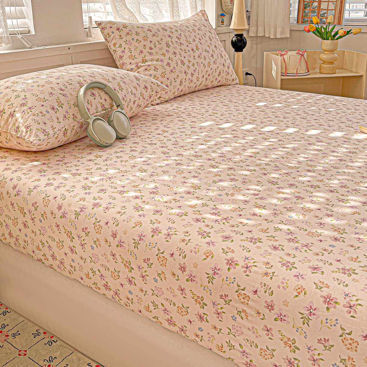 91家纺网 家纺一手货源 找家纺 温眠家纺 2026新款古法水洗棉加厚高克重双层纱单床笠床笠单件单品床笠 紫菀