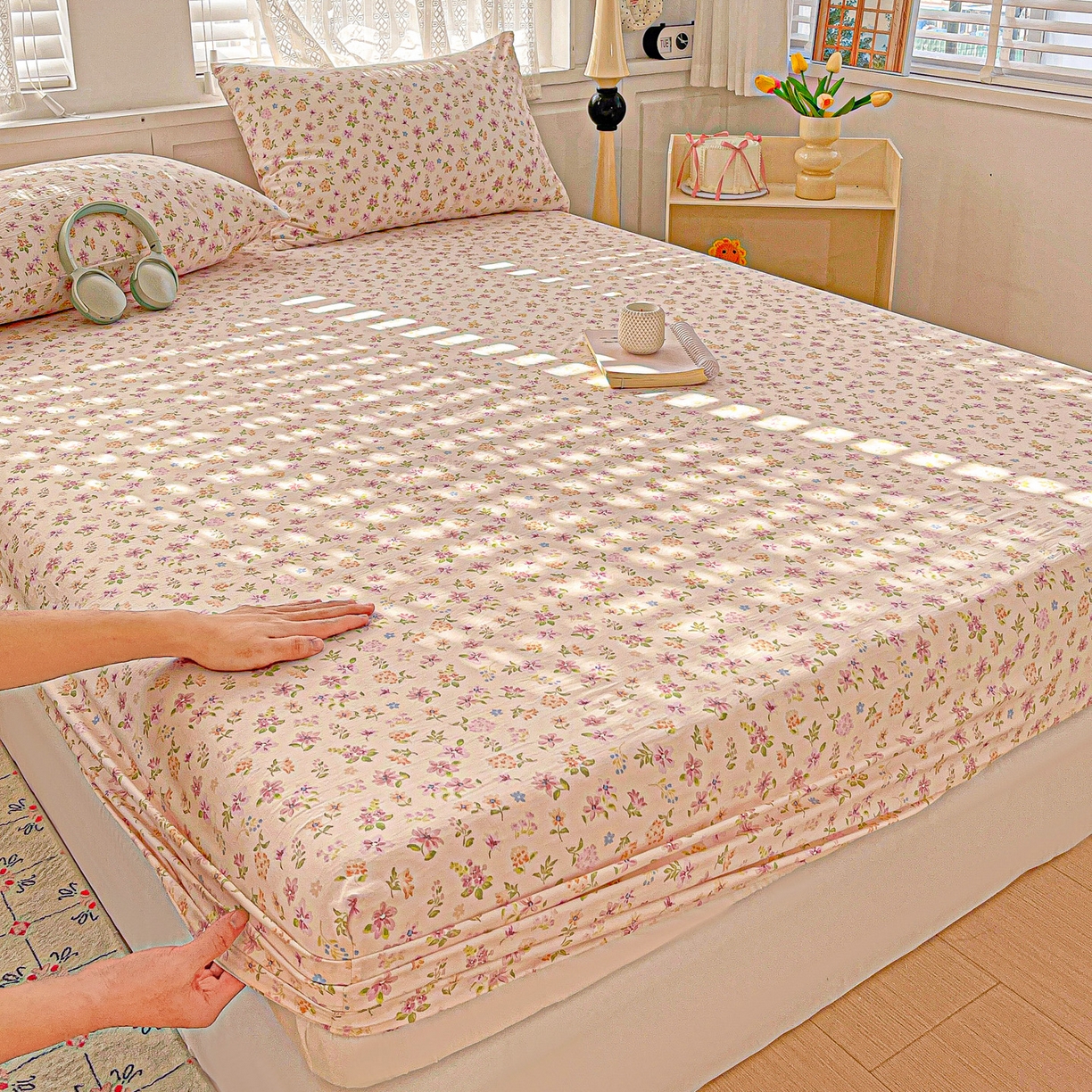 91家纺网 家纺一手货源 找家纺 温眠家纺 2026新款古法水洗棉加厚高克重双层纱单床笠床笠单件单品床笠 紫菀