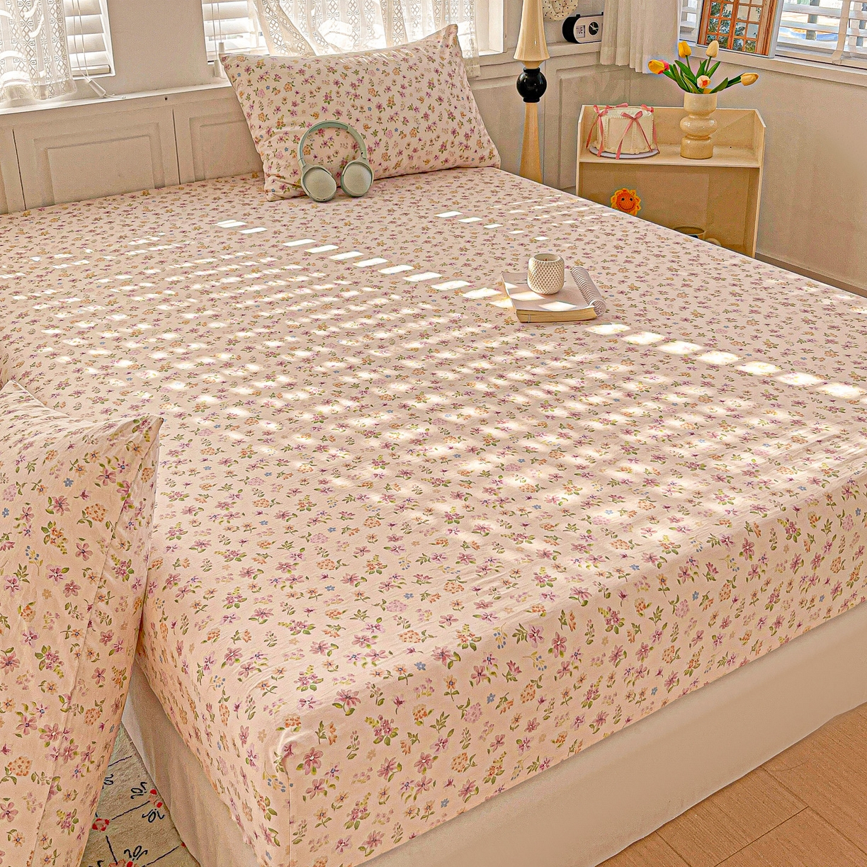 91家纺网 家纺一手货源 找家纺 温眠家纺 2026新款古法水洗棉加厚高克重双层纱单床笠床笠单件单品床笠 紫菀