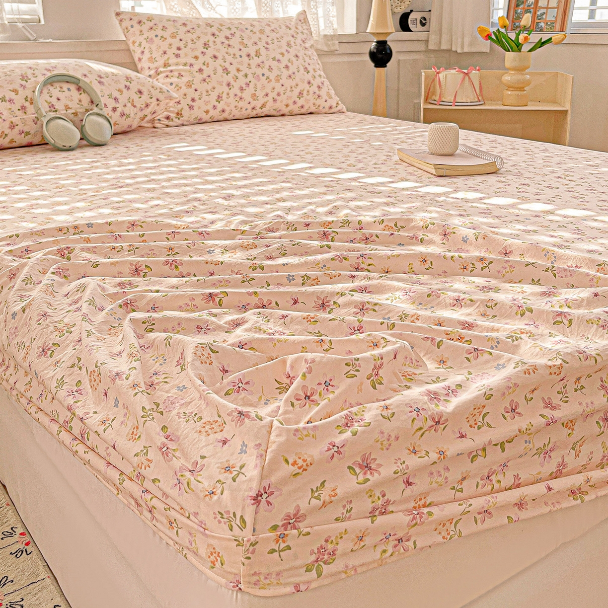 91家纺网 家纺一手货源 找家纺 温眠家纺 2026新款古法水洗棉加厚高克重双层纱单床笠床笠单件单品床笠 紫菀