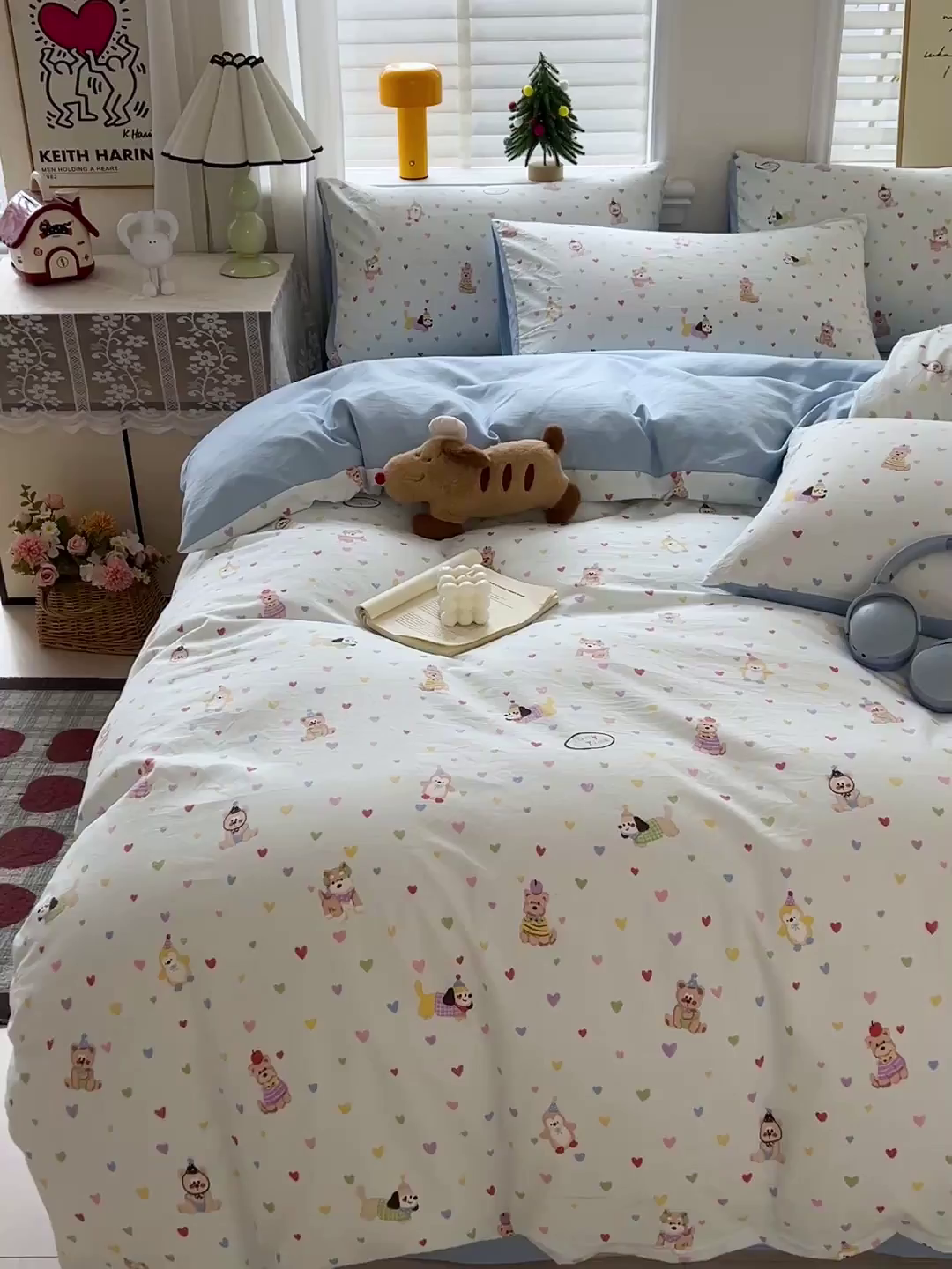 91家纺网 家纺一手货源 找家纺 温眠家纺 2026新款A类古法水洗仿棉云感棉加厚四件套 爱心小狗