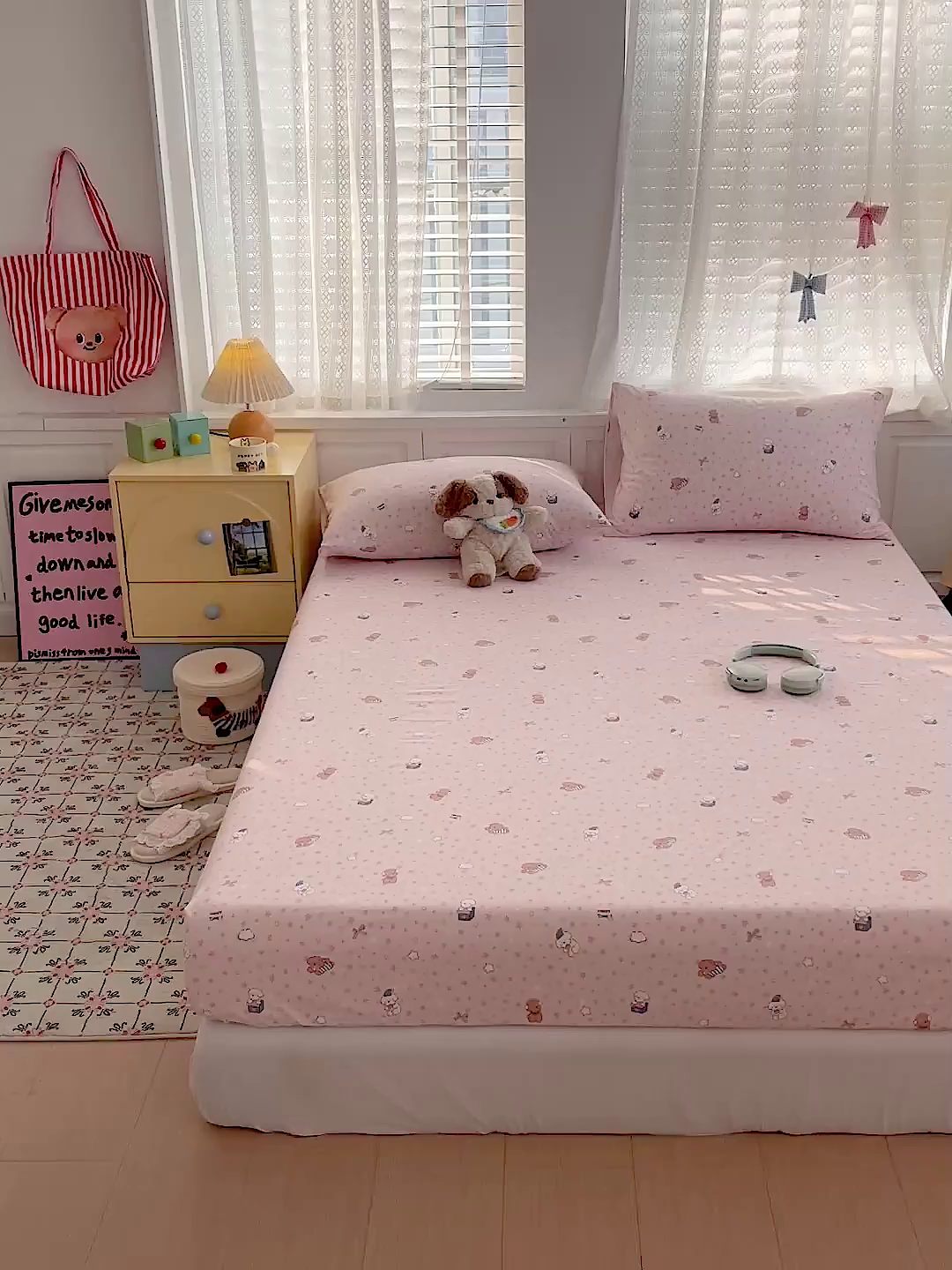 91家纺网 家纺一手货源 找家纺 温眠家纺 2026新款古法水洗棉加厚高克重双层纱单床笠床笠单件单品床笠 汪星人