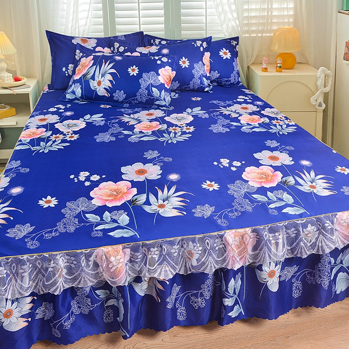 91家纺网 家纺一手货源 找家纺 （总）小雨家纺 2026新款亲肤芦荟棉外贸蕾丝花边床裙