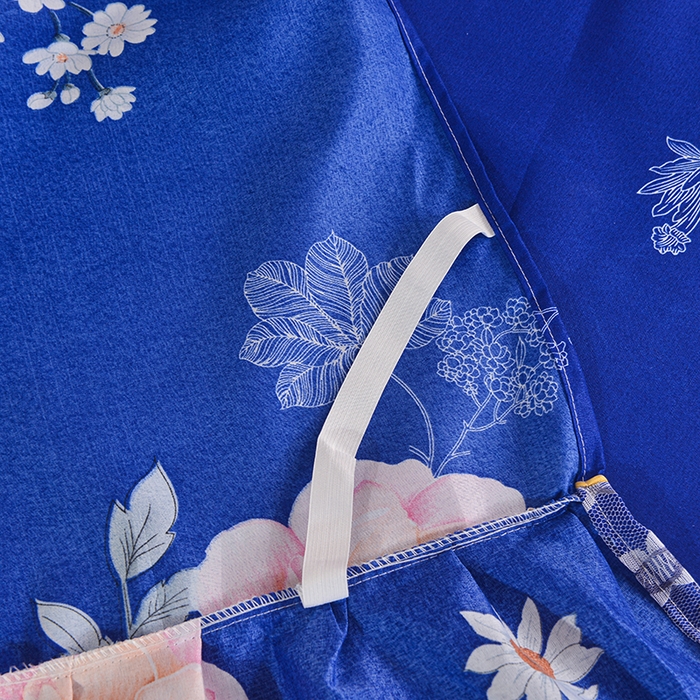 91家纺网 家纺一手货源 找家纺 小雨家纺 2026新款亲肤芦荟棉外贸蕾丝花边床裙 百花齐放蓝