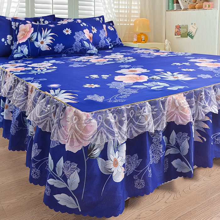 91家纺网 家纺一手货源 找家纺 （总）小雨家纺 2026新款亲肤芦荟棉外贸蕾丝花边床裙