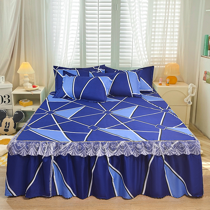 小雨家纺 2026新款亲肤芦荟棉外贸蕾丝花边床裙 简约沙龙