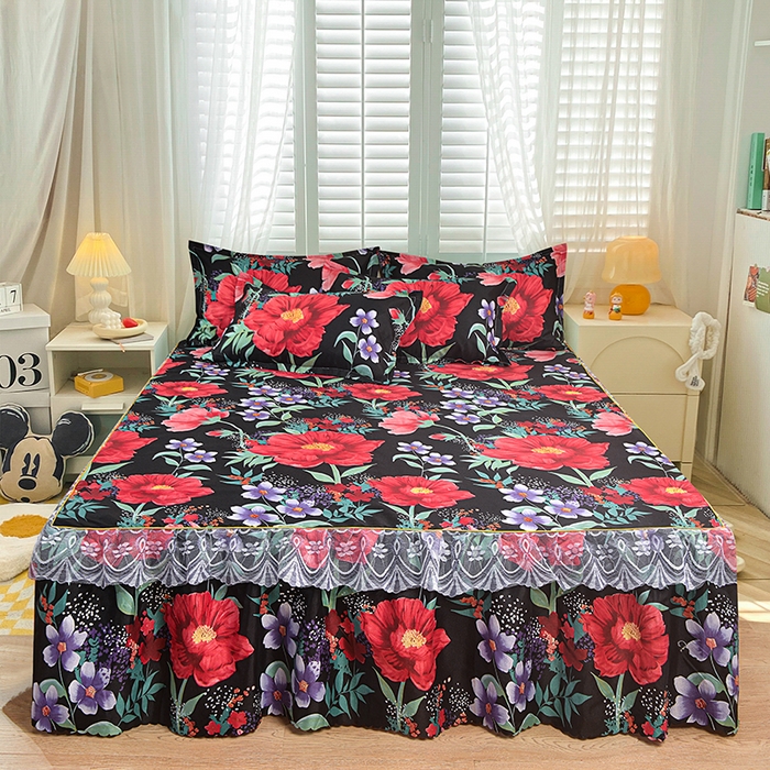 小雨家纺 2026新款亲肤芦荟棉外贸蕾丝花边床裙 知己