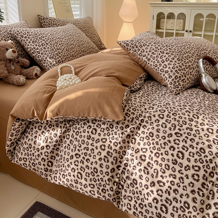 91家纺网 家纺一手货源 找家纺 温眠家纺 2026新款A类古法水洗仿棉云感棉加厚四件套 豹纹