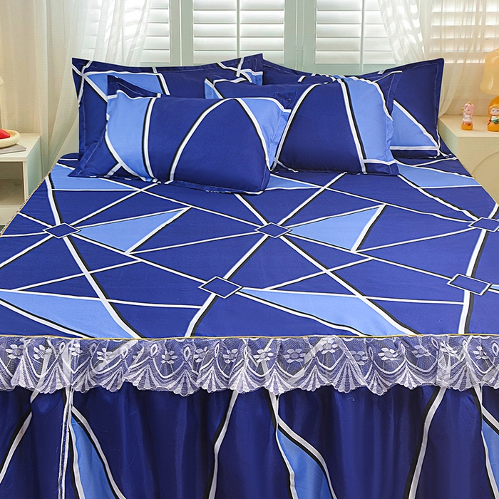 91家纺网 家纺一手货源 找家纺 小雨家纺 2026新款亲肤芦荟棉外贸蕾丝花边床裙 简约沙龙