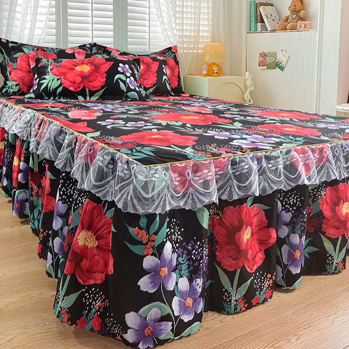 91家纺网 家纺一手货源 找家纺 小雨家纺 2026新款亲肤芦荟棉外贸蕾丝花边床裙 知己