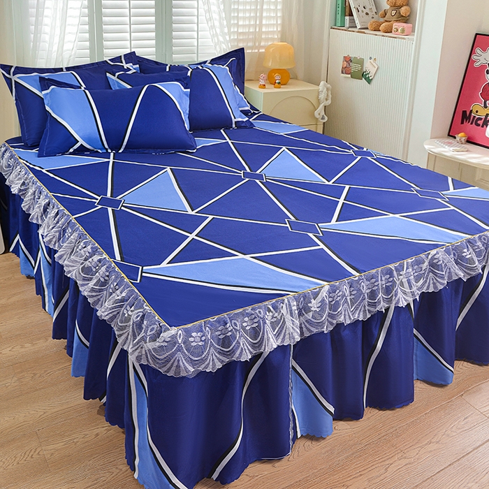 91家纺网 家纺一手货源 找家纺 小雨家纺 2026新款亲肤芦荟棉外贸蕾丝花边床裙 简约沙龙