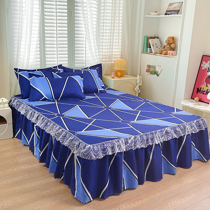 91家纺网 家纺一手货源 找家纺 小雨家纺 2026新款亲肤芦荟棉外贸蕾丝花边床裙 简约沙龙