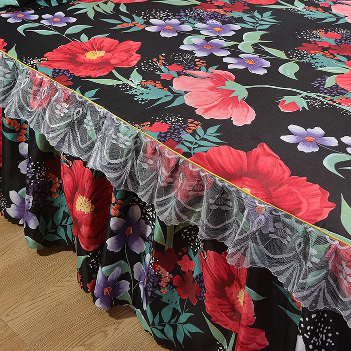 91家纺网 家纺一手货源 找家纺 小雨家纺 2026新款亲肤芦荟棉外贸蕾丝花边床裙 知己