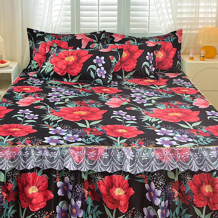 91家纺网 家纺一手货源 找家纺 小雨家纺 2026新款亲肤芦荟棉外贸蕾丝花边床裙 知己