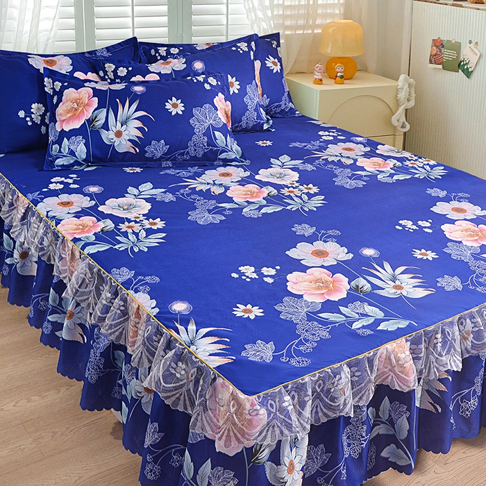 91家纺网 家纺一手货源 找家纺 （总）小雨家纺 2026新款亲肤芦荟棉外贸蕾丝花边床裙