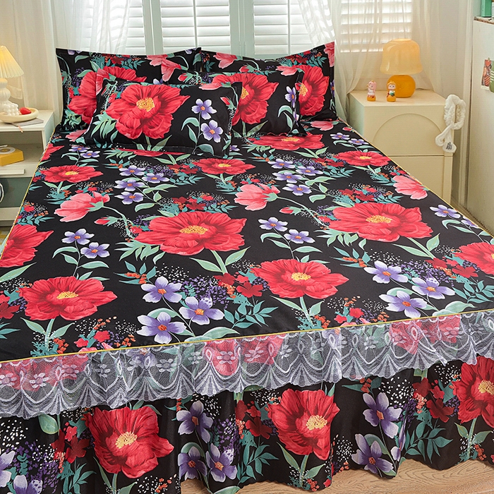 91家纺网 家纺一手货源 找家纺 小雨家纺 2026新款亲肤芦荟棉外贸蕾丝花边床裙 知己