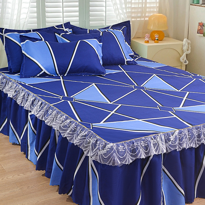 91家纺网 家纺一手货源 找家纺 小雨家纺 2026新款亲肤芦荟棉外贸蕾丝花边床裙 简约沙龙