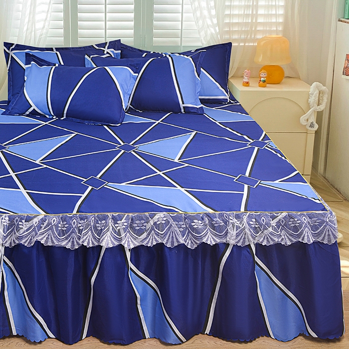 91家纺网 家纺一手货源 找家纺 小雨家纺 2026新款亲肤芦荟棉外贸蕾丝花边床裙 简约沙龙