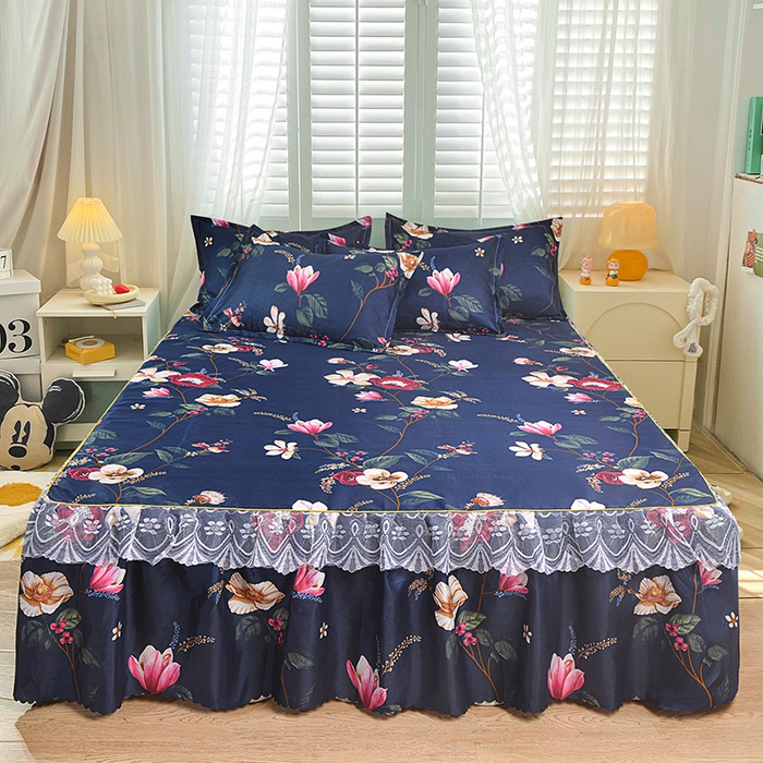 91家纺网 家纺一手货源 找家纺 （总）小雨家纺 2026新款亲肤芦荟棉外贸蕾丝花边床裙