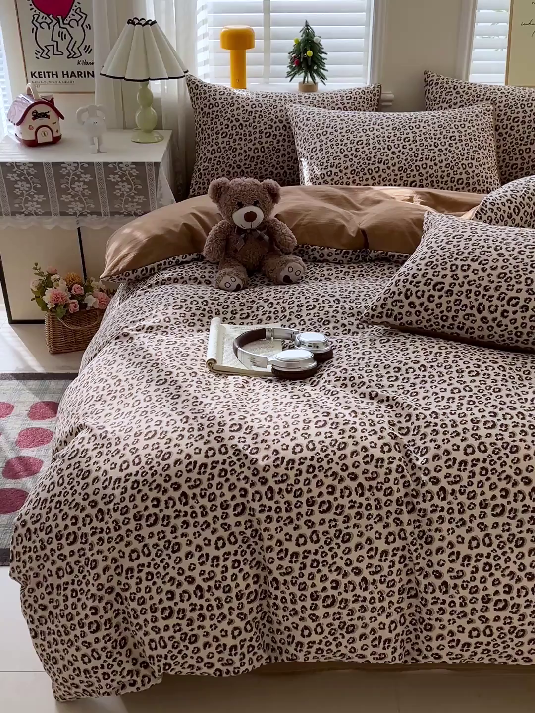 91家纺网 家纺一手货源 找家纺 温眠家纺 2026新款A类古法水洗仿棉云感棉加厚四件套 豹纹