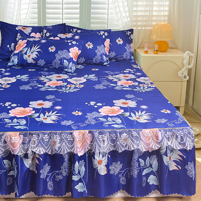 91家纺网 家纺一手货源 找家纺 （总）小雨家纺 2026新款亲肤芦荟棉外贸蕾丝花边床裙