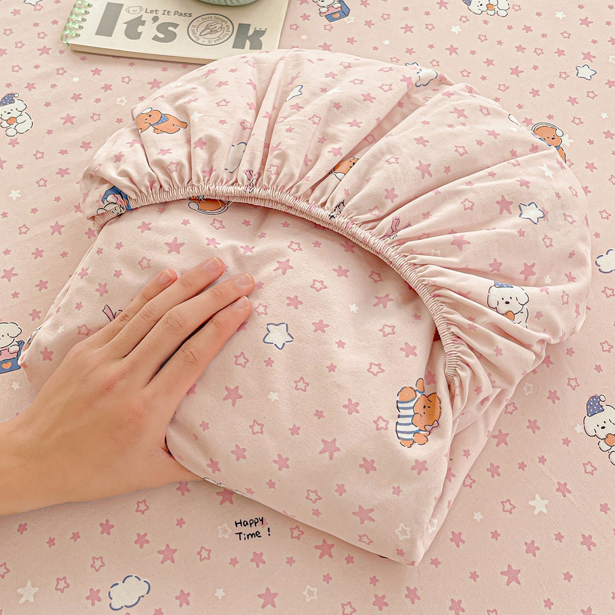 温眠家纺 2026新款古法水洗棉加厚高克重双层纱单床笠床笠单件单品床笠 汪星人