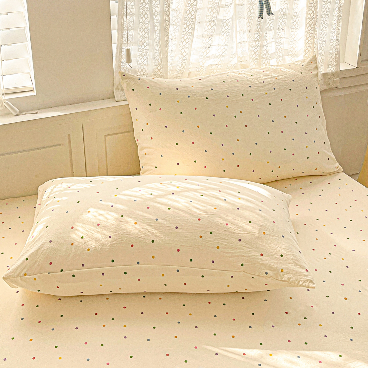 91家纺网 家纺一手货源 找家纺 温眠家纺 2026新款古法水洗棉加厚高克重双层纱单床笠床笠单件单品床笠 彩波波