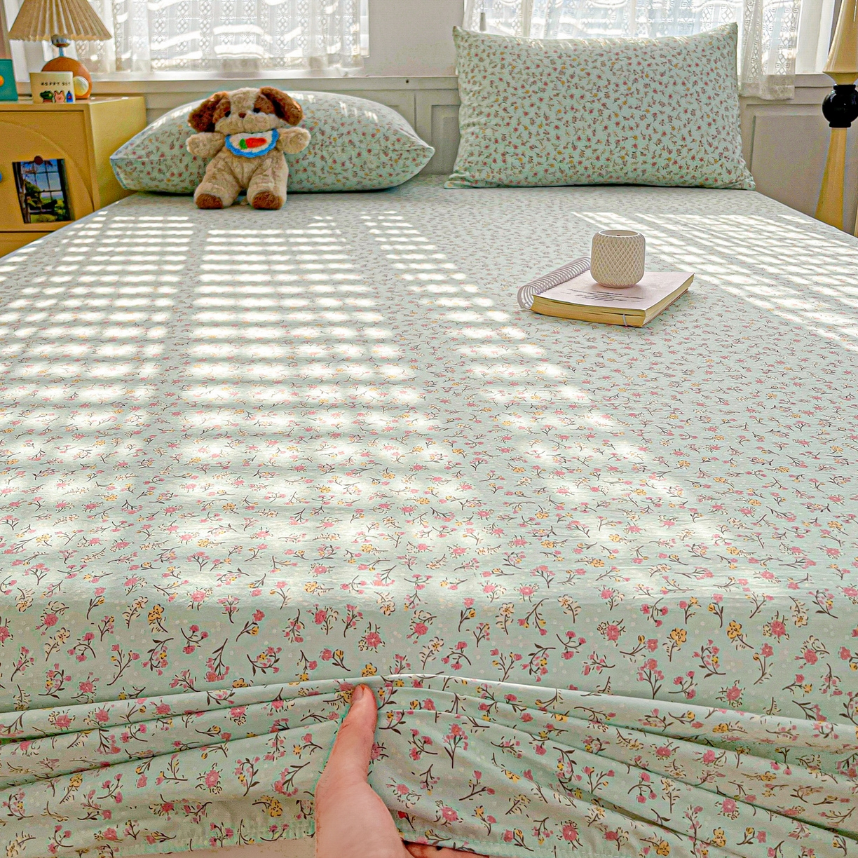 91家纺网 家纺一手货源 找家纺 温眠家纺 2026新款古法水洗棉加厚高克重双层纱单床笠床笠单件单品床笠 绮梦花间