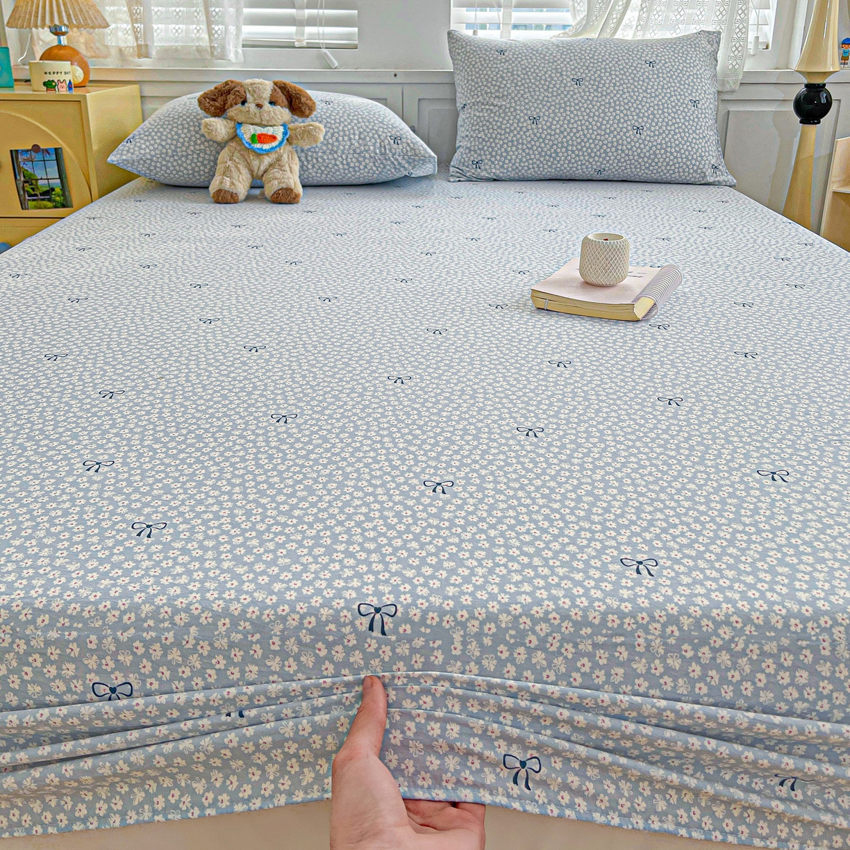 91家纺网 家纺一手货源 找家纺 温眠家纺 2026新款古法水洗棉加厚高克重双层纱单床笠床笠单件单品床笠 素影