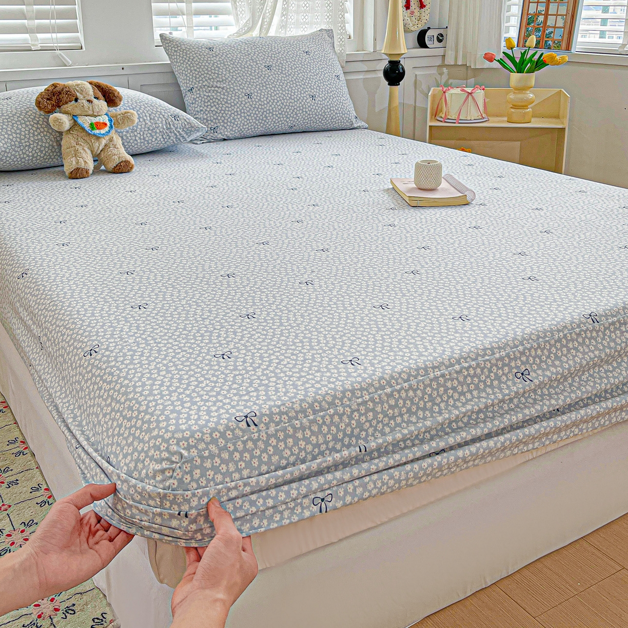 91家纺网 家纺一手货源 找家纺 温眠家纺 2026新款古法水洗棉加厚高克重双层纱单床笠床笠单件单品床笠 素影