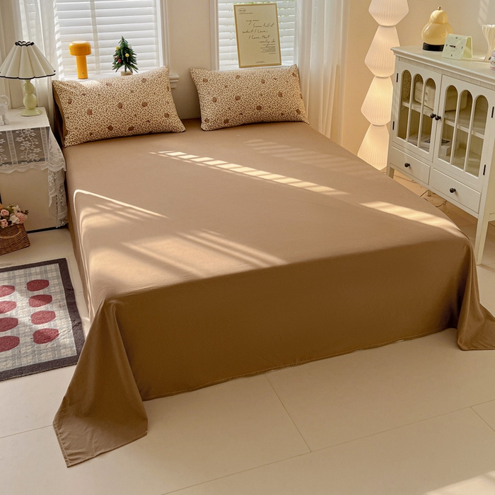 91家纺网 家纺一手货源 找家纺 温眠家纺 2026新款A类古法水洗仿棉云感棉加厚四件套 豹纹猫咪-咖