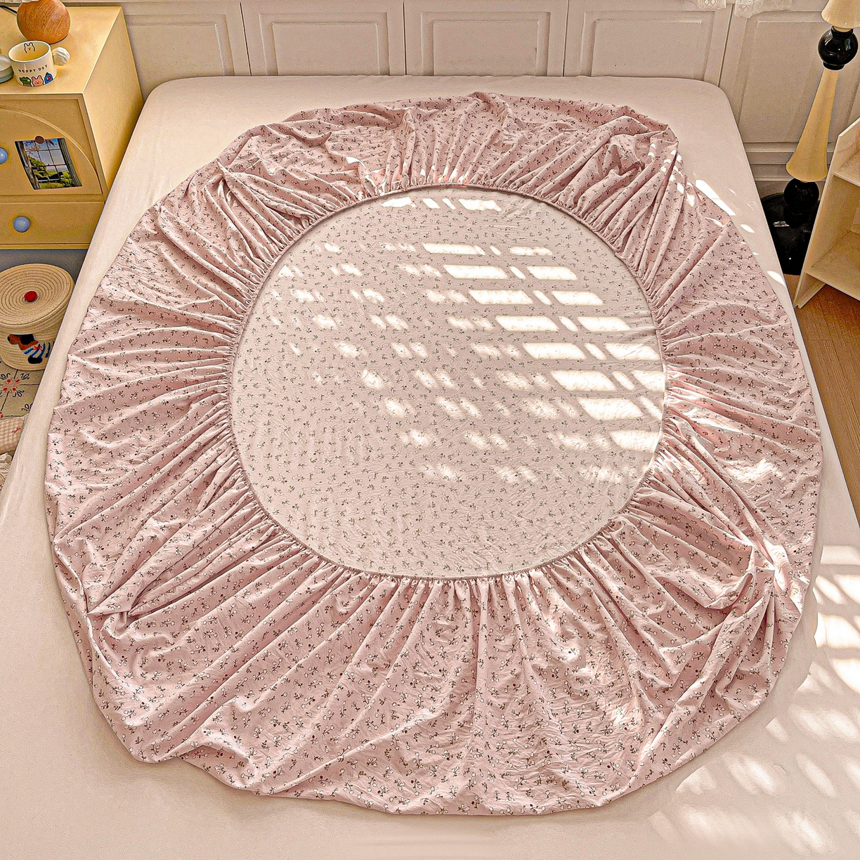 91家纺网 家纺一手货源 找家纺 温眠家纺 2026新款古法水洗棉加厚高克重双层纱单床笠床笠单件单品床笠 花韵