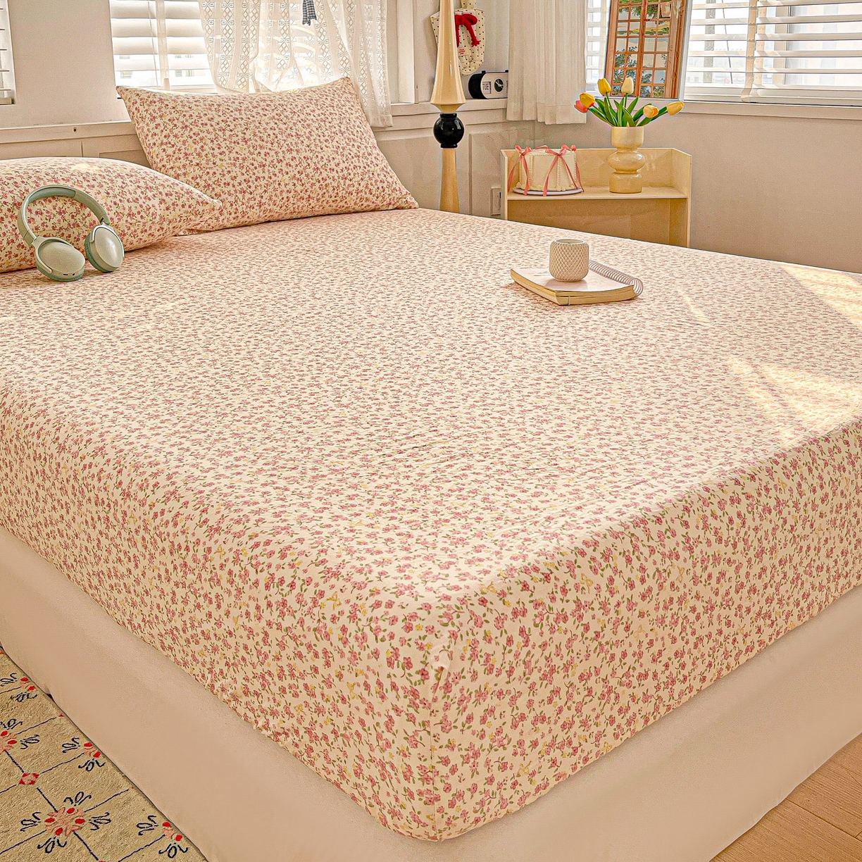 91家纺网 家纺一手货源 找家纺 温眠家纺 2026新款古法水洗棉加厚高克重双层纱单床笠床笠单件单品床笠 云间花述