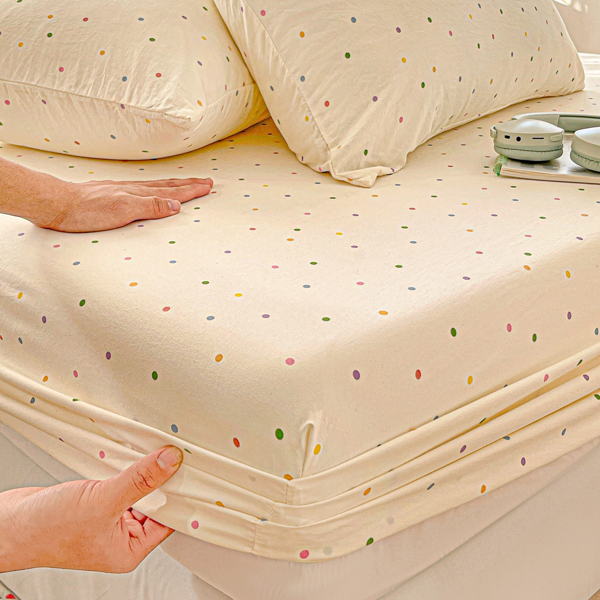 91家纺网 家纺一手货源 找家纺 温眠家纺 2026新款古法水洗棉加厚高克重双层纱单床笠床笠单件单品床笠 彩波波