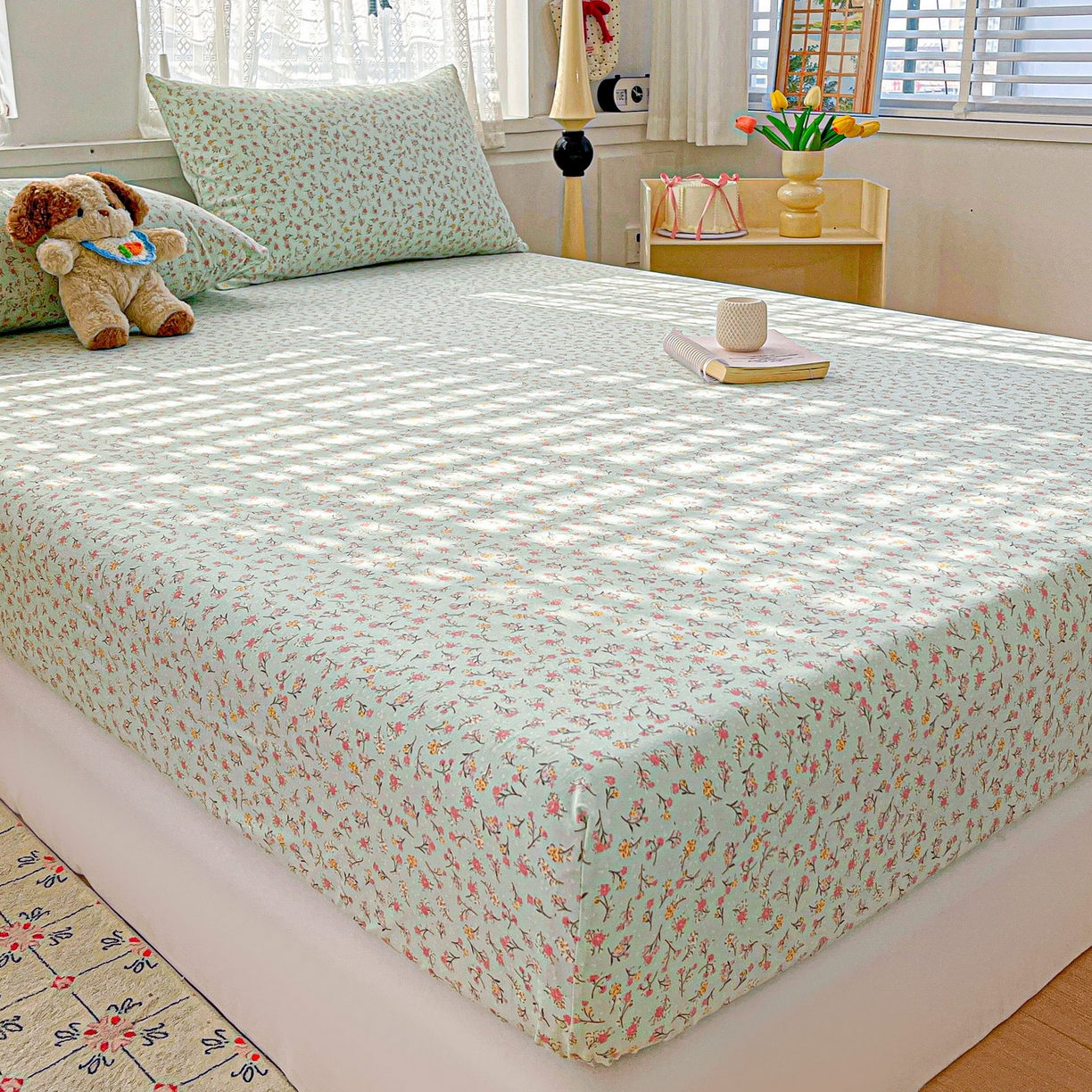 91家纺网 家纺一手货源 找家纺 温眠家纺 2026新款古法水洗棉加厚高克重双层纱单床笠床笠单件单品床笠 绮梦花间